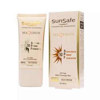 ضدآفتاب کرم پودری و پرایمری SPF50 سان سیف NW15 بژ ابریشمی