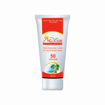 کرم ضد آفتاب رنگی SPF50 مدیسان مناسب پوست معمولی و خشک ۵۰ میلی لیتر