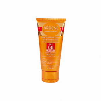 کرم ضد آفتاب رنگی SPF60 فاقد جاذب های شیمیایی آردن مناسب پوست های خشک، معمولی و حساس ۵۰ گرم