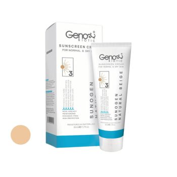 کرم ضد آفتابspf50 بژ طبیعی مناسب پوست خشک و معمولی ژنوبایوتیک 50 میلی لیتر