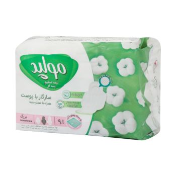 نوار بهداشتی بالدار نیمه ضخیم پنبه ای مولپد سایز بزرگ 9 عدد