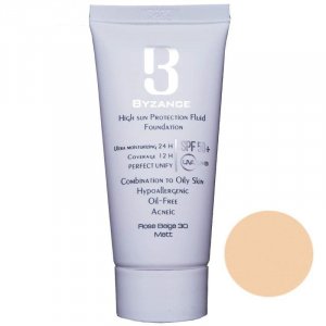 فلوئید ضد آفتاب کرم پودری پوست چرب بیزانس +SPF 50 رنگ ۳۰ رز بژ