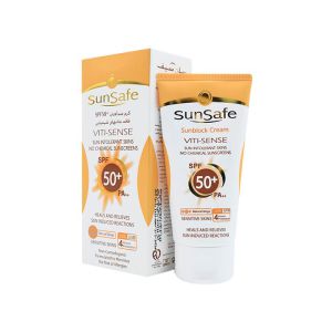 کرم ضد آفتاب سان سیف بژ طبیعی +SPF50 فاقد جاذب های شیمیایی مناسب پوست حساس 