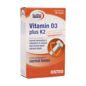 کپسول ویتامین D3 1000 پلاس K2 یوروویتال 60 عدد