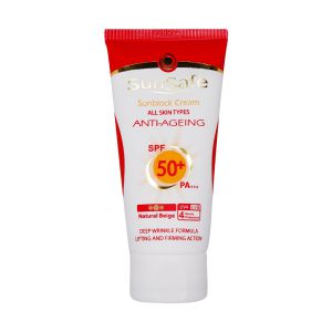 کرم ضد آفتاب ضد چروک نچرال بژ SPF50 سان سیف انواع پوست	