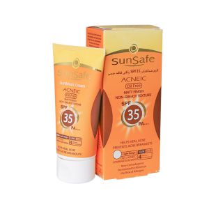 کرم ضد آفتاب SPF35 لایت بژ  فاقد چربی سان سیف مناسب پوست های چرب و آکنه ای ۵۰ میلی لیتر
