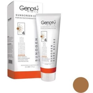 کرم ضد آفتاب spf50 بژ تیره شماره 4 پوست چرب و مختلط ژنوبایوتیک 50میلی لیتر