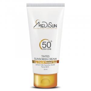 کرم ضد آفتاب رنگی تیوپی SPF50 مدیسان مناسب پوست های نرمال و خشک حجم 50 گرم