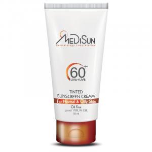 کرم ضد آفتاب رنگی تیوپی SPF60 مدیسان مناسب پوست نرمال و چرب حجم 50 گرم