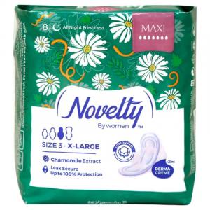 نوار بهداشتی پنبه ای ویژه شب ناولتی مدل Maxi حاوی عصاره بابونه سایز خیلی بزرگ بسته 8 عددی