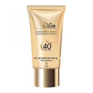 ضد آفتاب کرم‌پودری رنگی فاقد چربی تیوبی پوست حساس و چرب SPF40 مدیسان